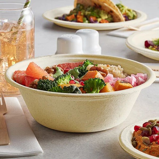 Tellus Products 32 oz No PFAS Added Natural Bagasse Bowl - 50Pack Tellus Products 32 oz No PFAS Added Natural Bagasse Bowl - 50Pack